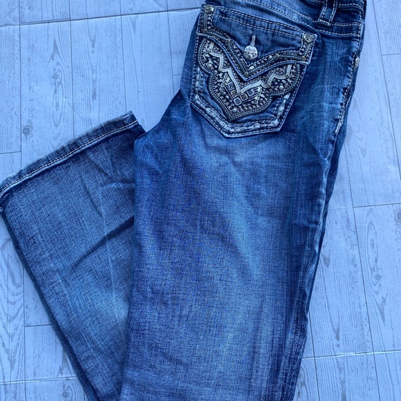 Miss Me Blue Boot Cut Jeans with Embellished Pockets - Picture 1 of 4
